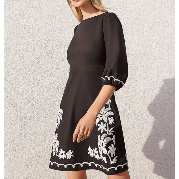 ANN TAYLOR Linen Blend Embroidered Dress - Picture 1 of 10